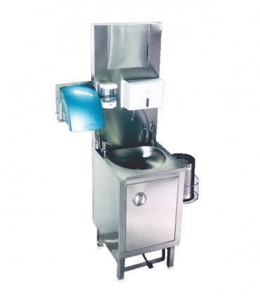 SS- Foot Operated Hygiene Station With Manual Soap Dispensor, Sensor Operated Soap IPA Dispensor & Faucets