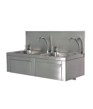 SS 2-KNEE OPERATED SINK WITH SOAP DISPENSOR & FAUCET