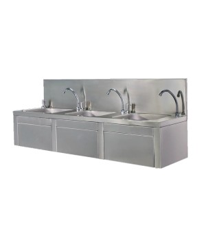 SS 3- KNEE OPERATED SINK WITH SOAP DISPENSOR & FAUCET